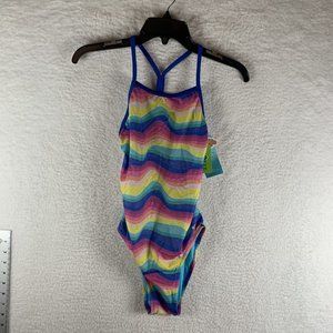 Speedo Swimsuit Women's 30 Rainbow‎ Stretch T-Back Endurance One Piece 8084